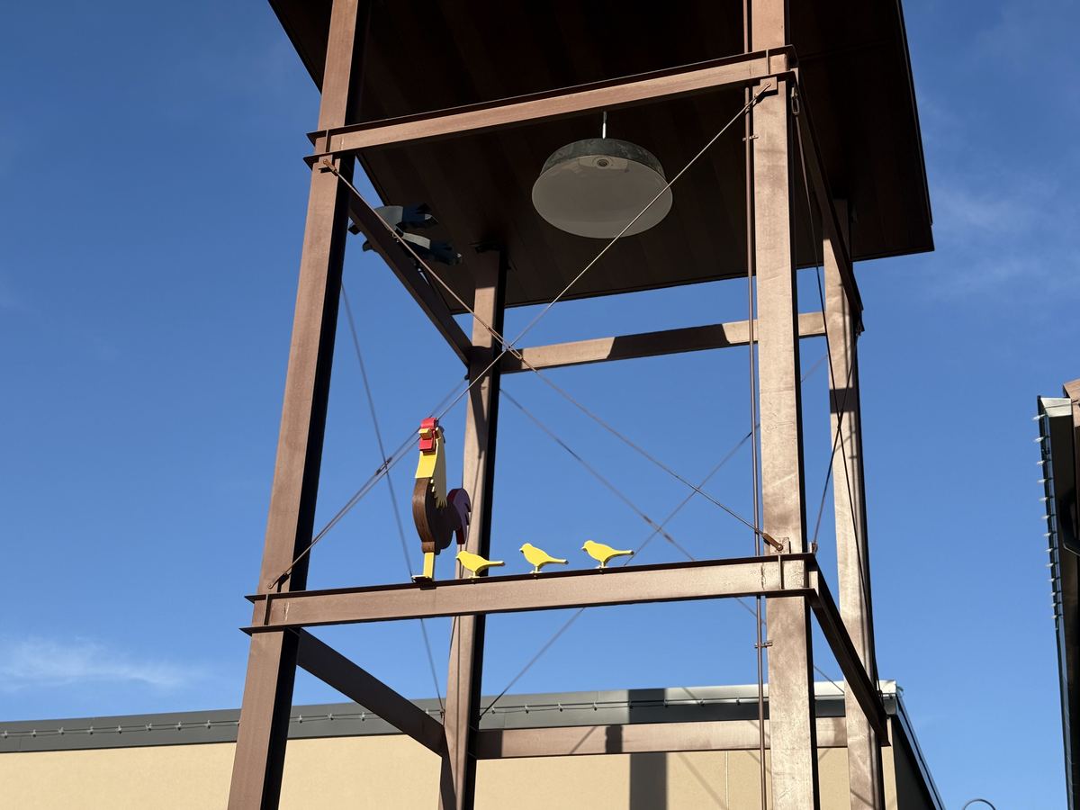 Rooster on tower sculpture