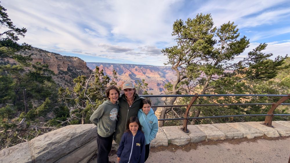 Dana and kids at railing
