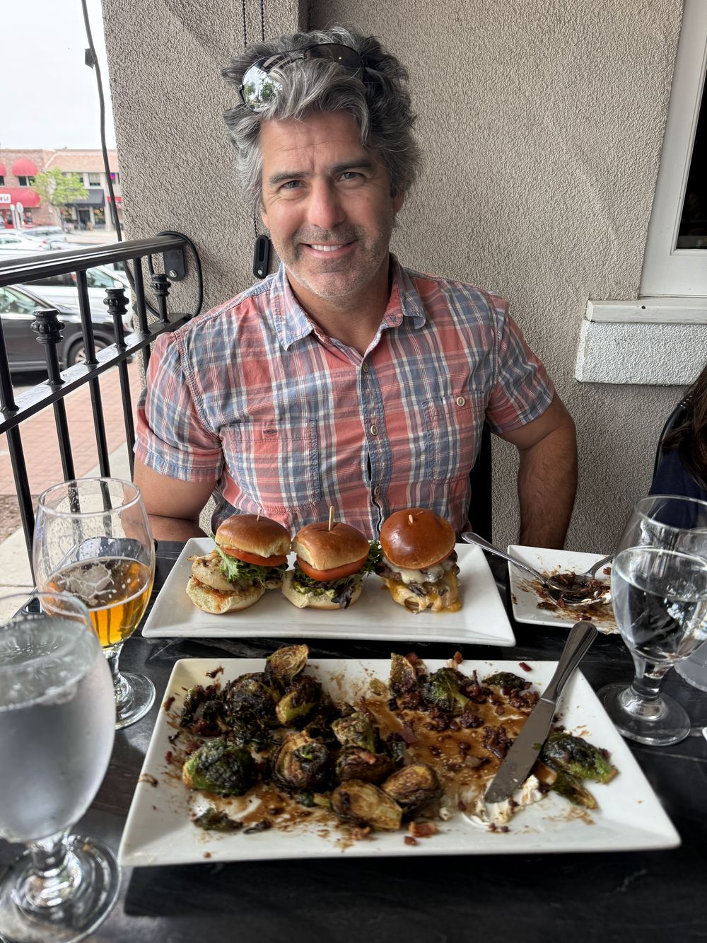 Jay with sliders and brussels sprouts