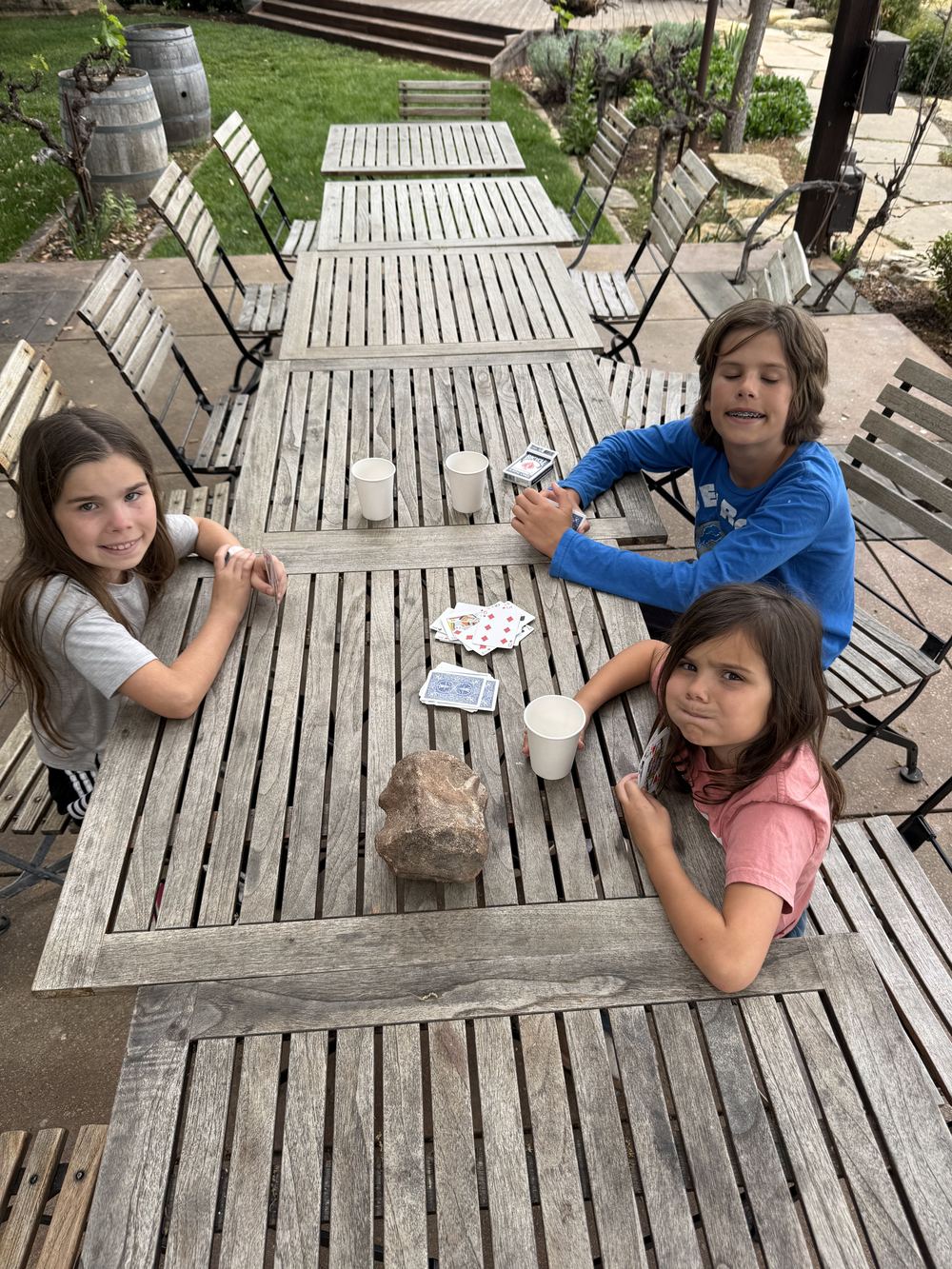 Kids playing cards at the winery