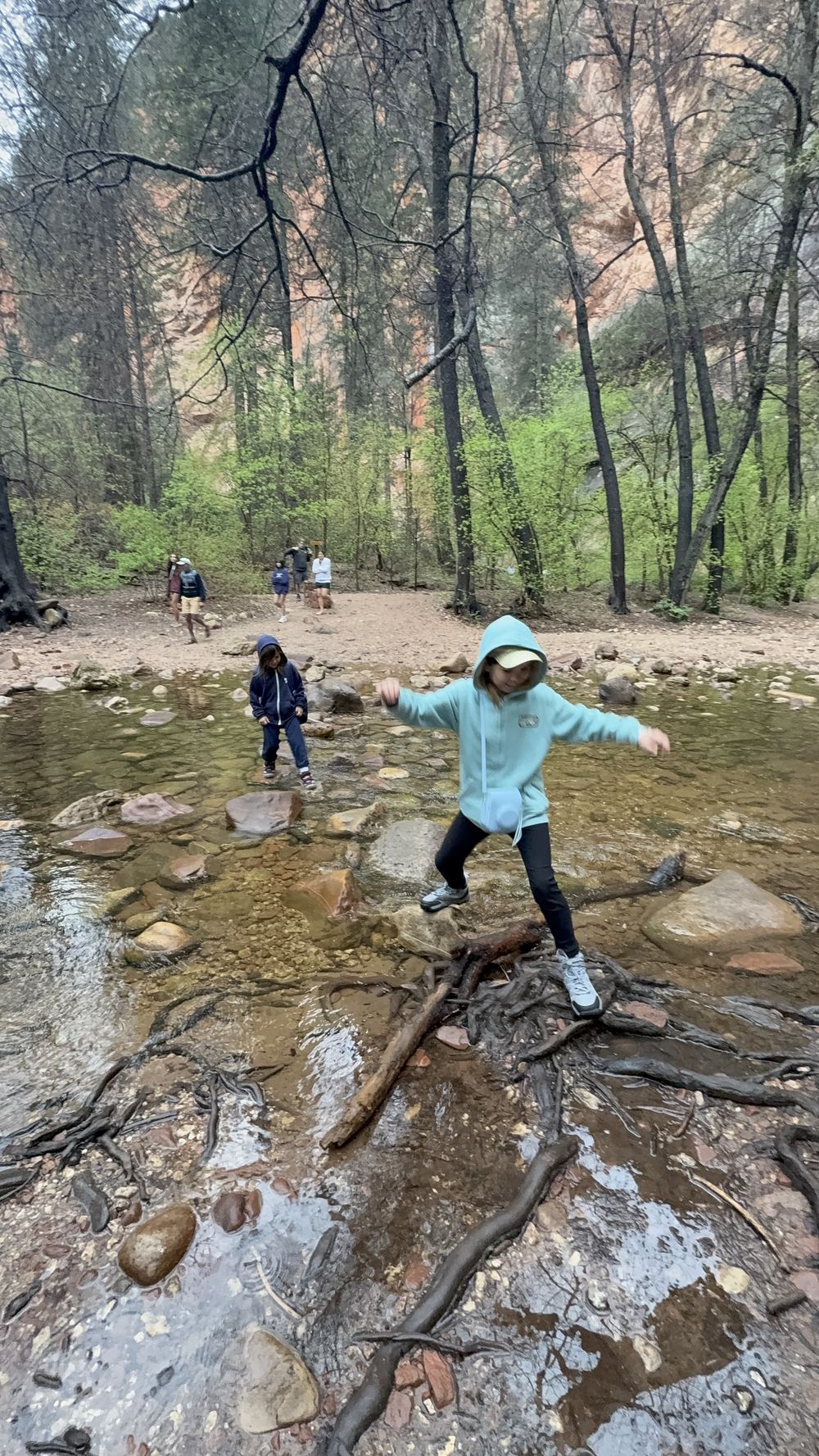 Kid crossing the creek