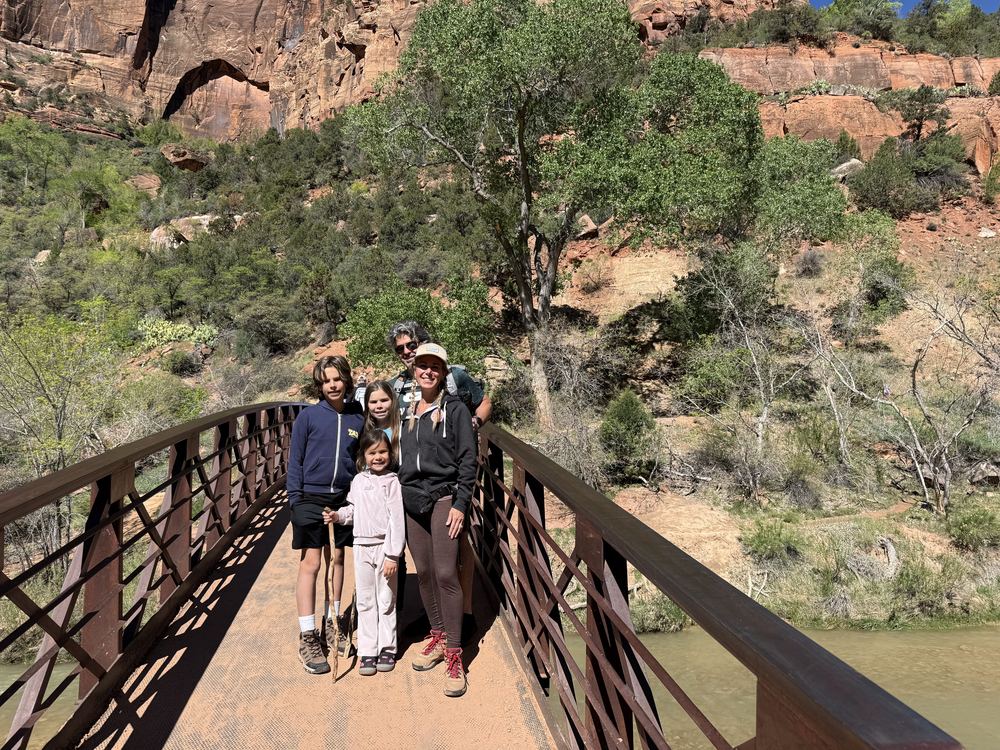 Family on bridge over the Virgin River